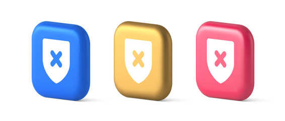 Poster - Decline shield button cross mark wrong unsend defense virtual guard 3d realistic icon