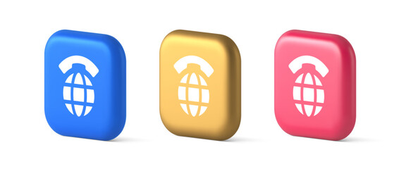 Poster - Global communication internet call connection button planet with handset 3d realistic icon