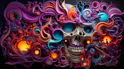 Wall Mural - abstract background with colorful skull