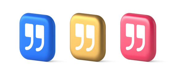 Poster - Quotes mark button chat comment cyberspace conversation dialogue 3d realistic icon