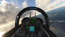 Cockpit View From A Low Altitude From A Jet Fighter, Fa-18 Super Hornet