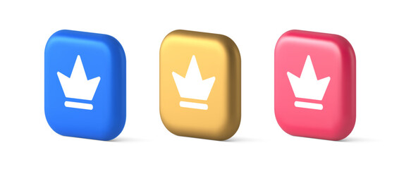 Poster - Crown button royal medieval king queen headdress web app 3d realistic icon