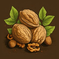 Wall Mural - walnut illustration style vector