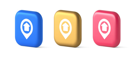 Poster - Urban building location find button house map pin web application 3d realistic icon