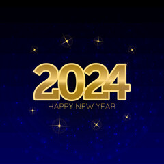 Fototapete - Happy new year celebration written in gold color on shiny blue starry background