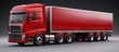 A truck with a special semi trailer for transporting oversized loads Oversize load or exceptional convoy. Copy space image. Place for adding text