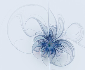Wall Mural - Abstract fractal blue flower on a light background. Fantasy