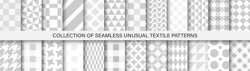 Wall Mural - Collection of grey textile seamless patterns - geometric delicate design. Vector repeatable cloth backgrounds. Monochrome endless prints