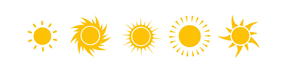 Sticker - Sun icon vector set. Flat design. Collection of sun stars. Logo or weather icon