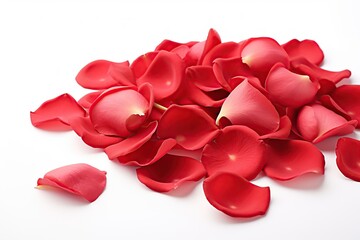 Red rose petals on white background