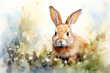Fototapeta Na drzwi - Watercolor picture of a wild rabbit.