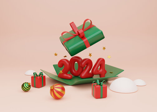 3d rendering Happy New Year 2024 illustration. 