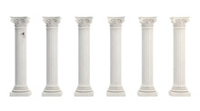 Six Marble Pillars Columns Ancient Greek Isolated On White Background. Generative AI.