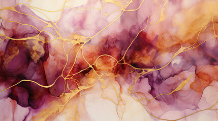 Wall Mural - Purple and gold abstract background in alcohol ink style