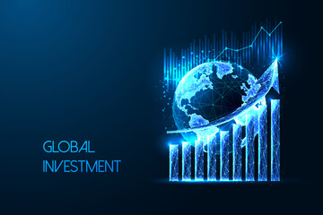 Wall Mural - Global investment, world stock market futuristic concept with Earth globe and growth graph