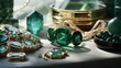  a collection of emerald green stones, their intense coloration standing out against the simplicity of the white surface, creating a captivating focal point.