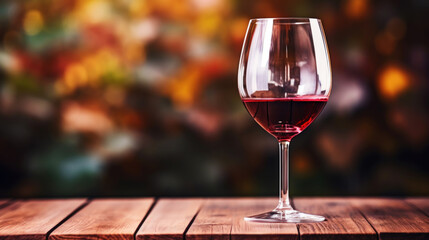 Elegant glass of red wine on blurres background with wine grapes. Young wine. Generative AI