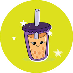 Boba milk tea cute sticker, Kawaii bubble tea, Boba milk tea cute sticker, Bubble tea character cartoon with smiling gesture , cute style design for t shirt, sticker, logo element