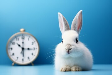 Wall Mural - Adorable White Rabbit on Pink Background with Copy Space for Easter Concept