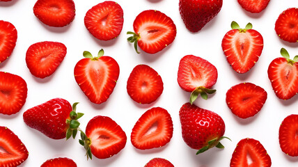 Wall Mural - Fresh strawberry slices isolated on white background