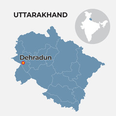 Wall Mural - Uttarakhand locator map showing District and its capital 