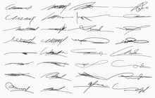 Collection Of Vector Signatures Fictitious Autograph. Signature For Convention, Hand Written Signature. Vector Illustration Set Of Hand Drawn Signatur