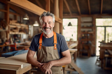 Wall Mural - Portrait of smiling confident senior male carpenter in workshop