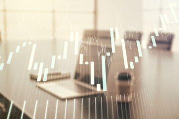 Aufkleber - Double exposure of abstract creative financial diagram on modern laptop background, banking and accounting concept