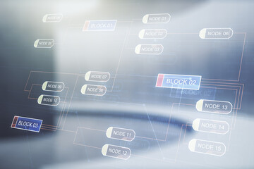 Aufkleber - Abstract virtual coding concept on empty corporate office background. Multiexposure