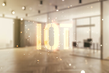 Aufkleber - Abstract virtual IOT hologram on a modern furnished office interior background, internet of things concept. Multiexposure