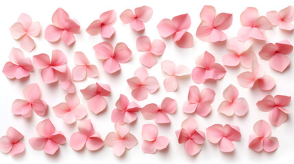 Wall Mural - A collection of soft pink flower petals isolated on a white background, elegant,