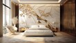 A metallic gold accent wall in a luxurious bedroom, exuding opulence