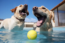 Dogs Playing With A Ball In The Pool Generative Ai