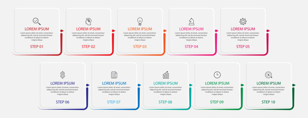 Aufkleber - Simple infographic 10 parts or options. thin line design with icons, text, number. used for process diagrams, workflow layouts, flowcharts, infographics, 
and your presentations