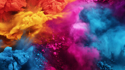 Wall Mural - Colorful dust. An explosion of particles of bright colors. Colored background with lots of dust of different colors, explosion of colors.