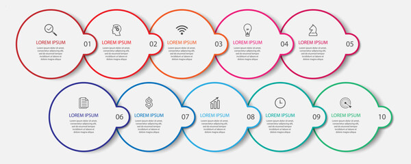 Aufkleber - Simple infographic 10 parts or options. thin line design with icons, text, number. used for process diagrams, workflow layouts, flowcharts, infographics, 
and your presentations