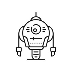 Fototapete - Robot line and outline icon. Isolated vector futuristic droid with metallic body, long arms and wheel. Automaton symbol of robotic figure. innovation and technology sign, featuring a mechanical entity
