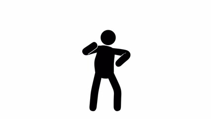 Wall Mural - Pictogram man throwing his hand up in victory gesture. Stickman gesture - YES. Victory. Animation with alpha channel