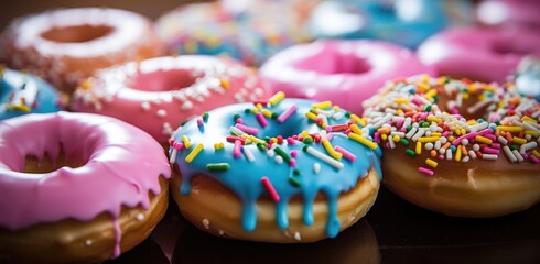 Poster - a group of colorful glazed doughnuts