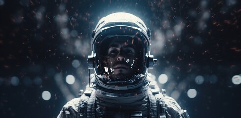 Wall Mural - an astronaut is shown in his spacesuit with space on the background