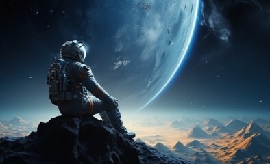 Wall Mural - an astronaut is shown in his spacesuit with space on the background