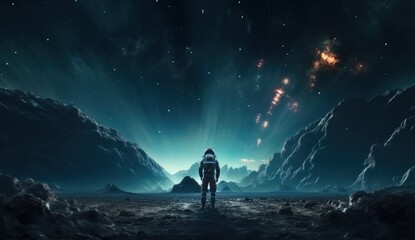 Wall Mural - an astronaut walks in the middle of the earth