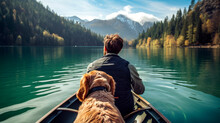 Man And Dog Enjoying A Serene Boat Ride