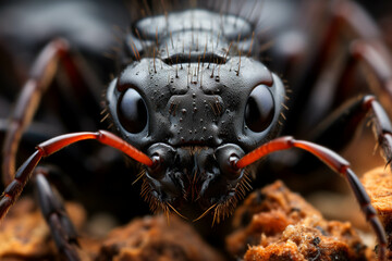 Close-up photo of a black ant.