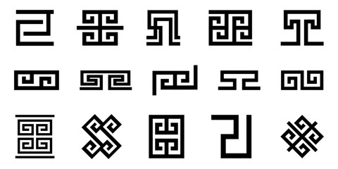 Set of greek key borders element. Geometric meander. Meander geometric ornamental. Greek pattern border