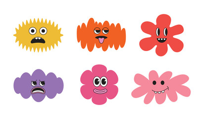 Poster - Vector cartoon faces, abstract design mascots - y2k stickers and badges, happy, angry expressions, sticker and icons with different face expressions