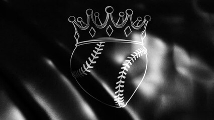 Sticker - flag in loop of Baseball Ball in Golden Royal Crown. silhouette in black background