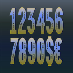 Wall Mural - Vintage gradient numbers and currency signs witn decor. Typography style for price tag design.