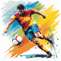 An exaggerated abstract cartoon illustration of an athlete playing football on a field with extremely athletic lines in a minimalist style