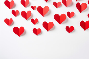 Wall Mural - Paper art red hearts on white background.